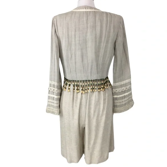 Vintage Sue Wong Linen 2 Piece Suit Jacket Gauchos Linen Wooden Beads size Small - Picture 8 of 16